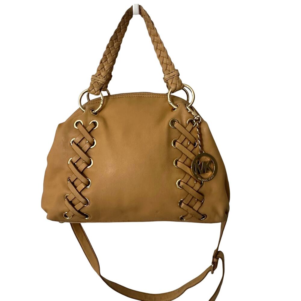 Michael Kors Kenton Chamois Leather Bag Womens Braided Handles Satchel Purse